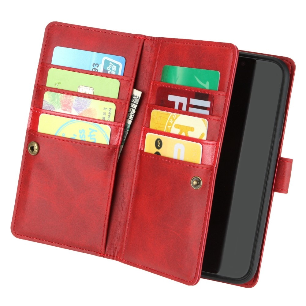 Læder multi-slot tegnebog iPhone 14 rød