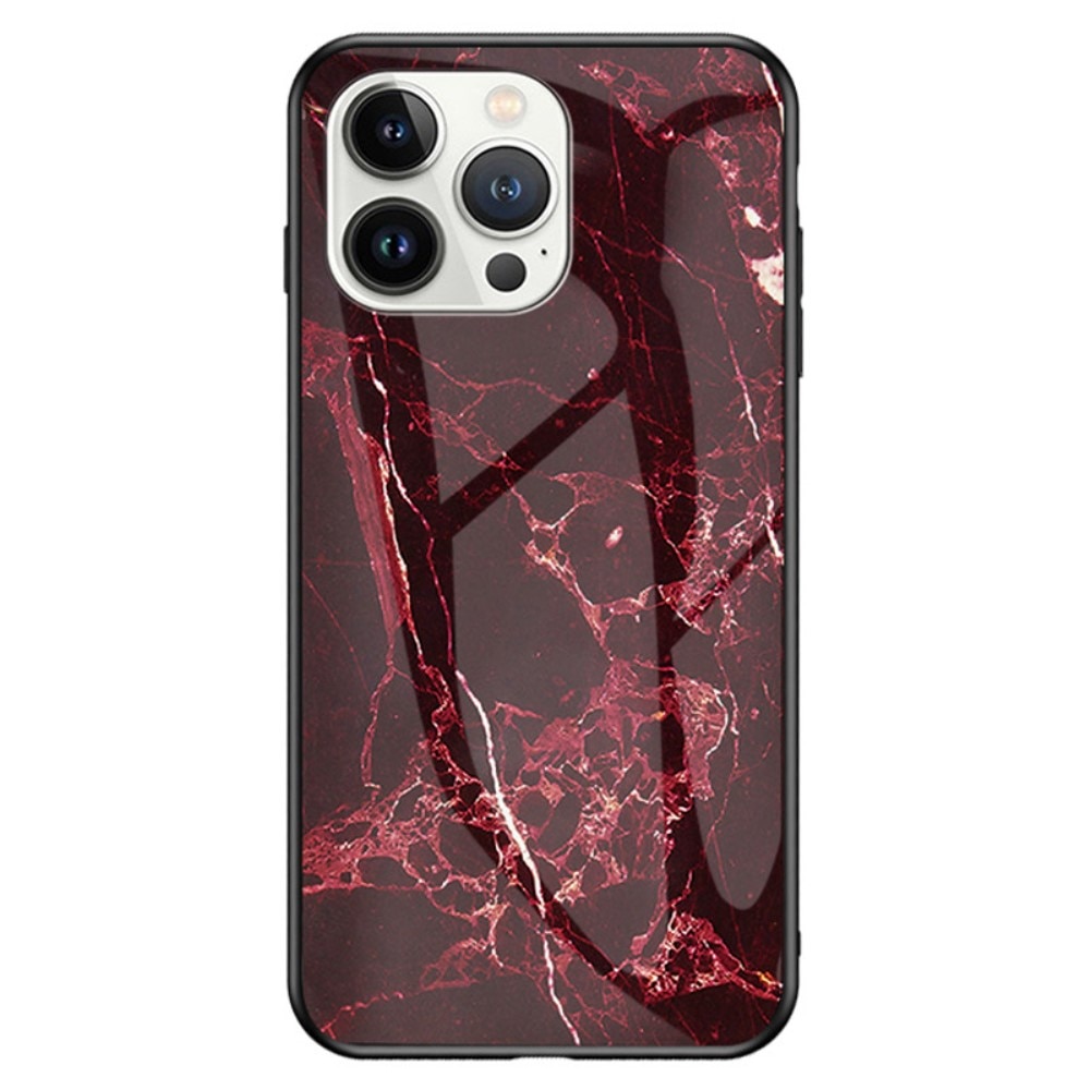 Cover Hærdet Glas iPhone 14 Pro Max rød marmor