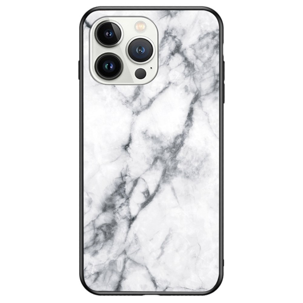 Cover Hærdet Glas iPhone 14 Pro Max hvid marmor