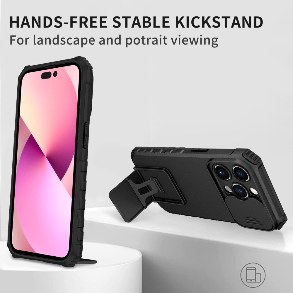 iPhone 14 Pro Kickstand Cover kamerabeskyttelse Sort