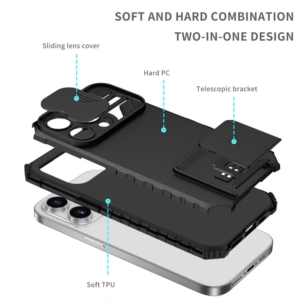 iPhone 14 Pro Kickstand Cover kamerabeskyttelse Sort