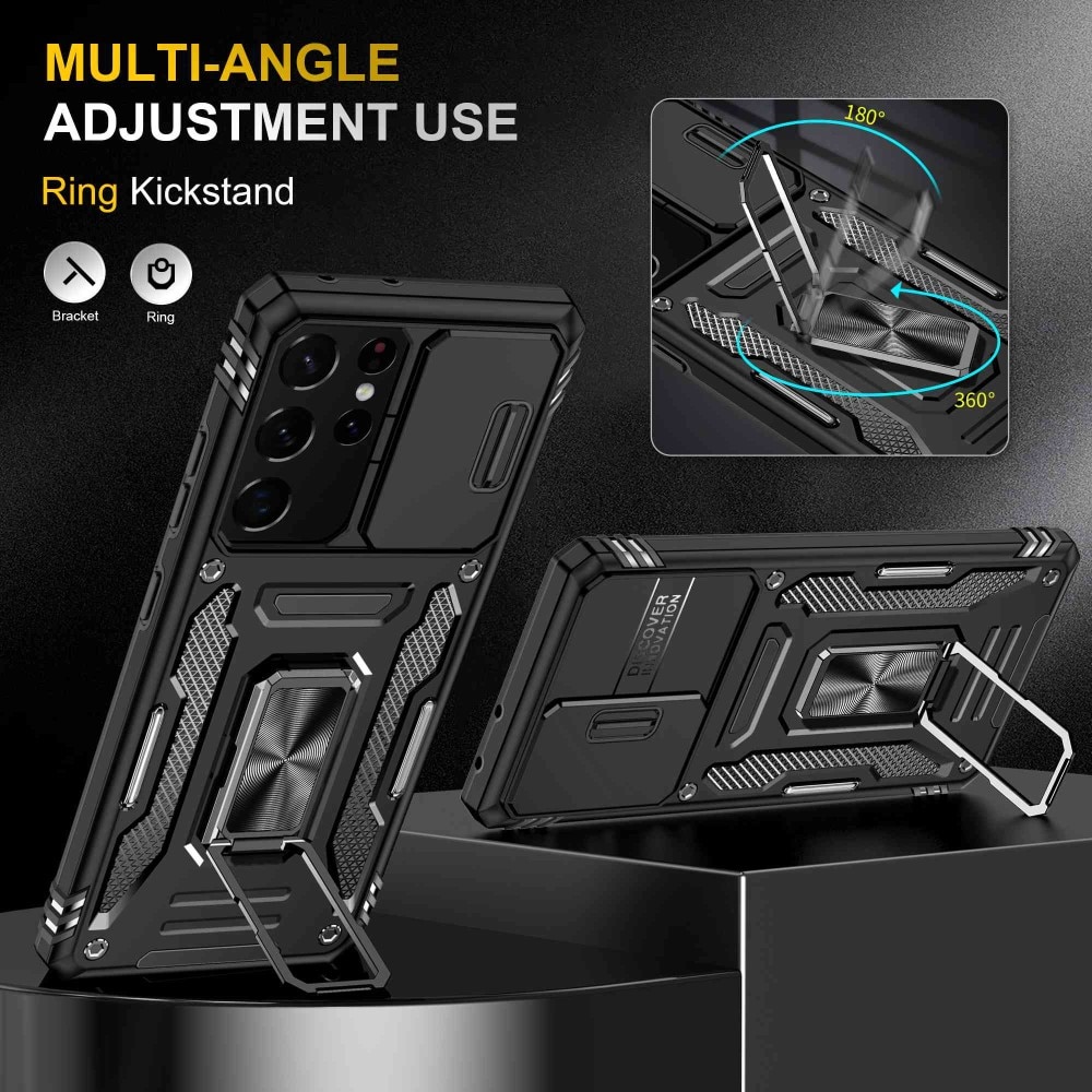 Hybridcover Tech Ring+Kamerabeskyttelse Samsung Galaxy S21 Ultra sort