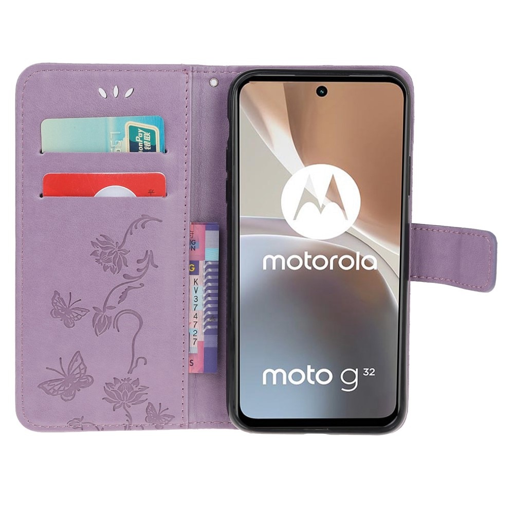 Læderetui Sommerfugle Motorola Moto G32 lila
