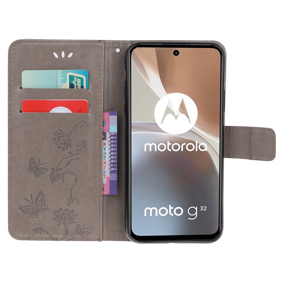 Læderetui Sommerfugle Motorola Moto G32 grå