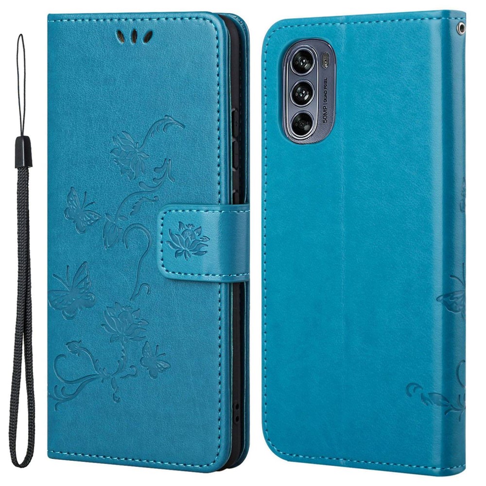 Læderetui Sommerfugle Motorola Moto G62 Blå