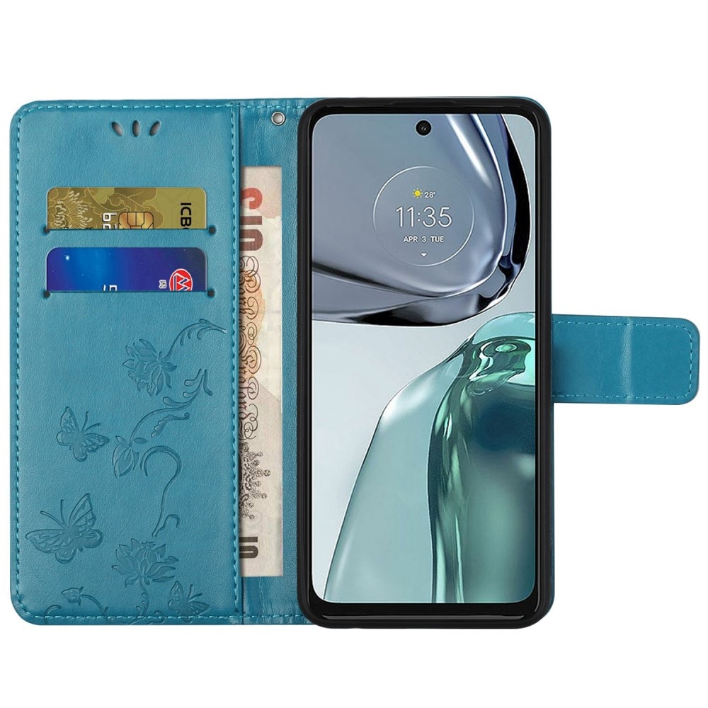Læderetui Sommerfugle Motorola Moto G62 Blå