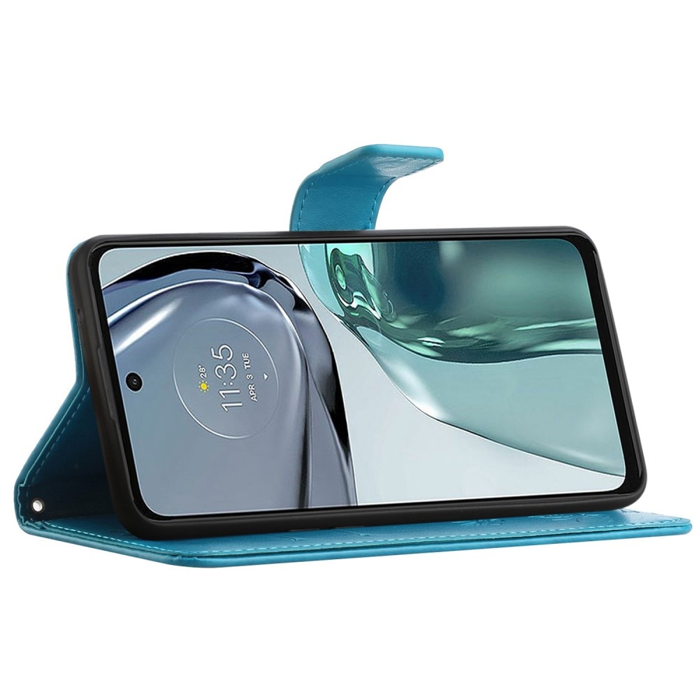 Læderetui Sommerfugle Motorola Moto G62 Blå