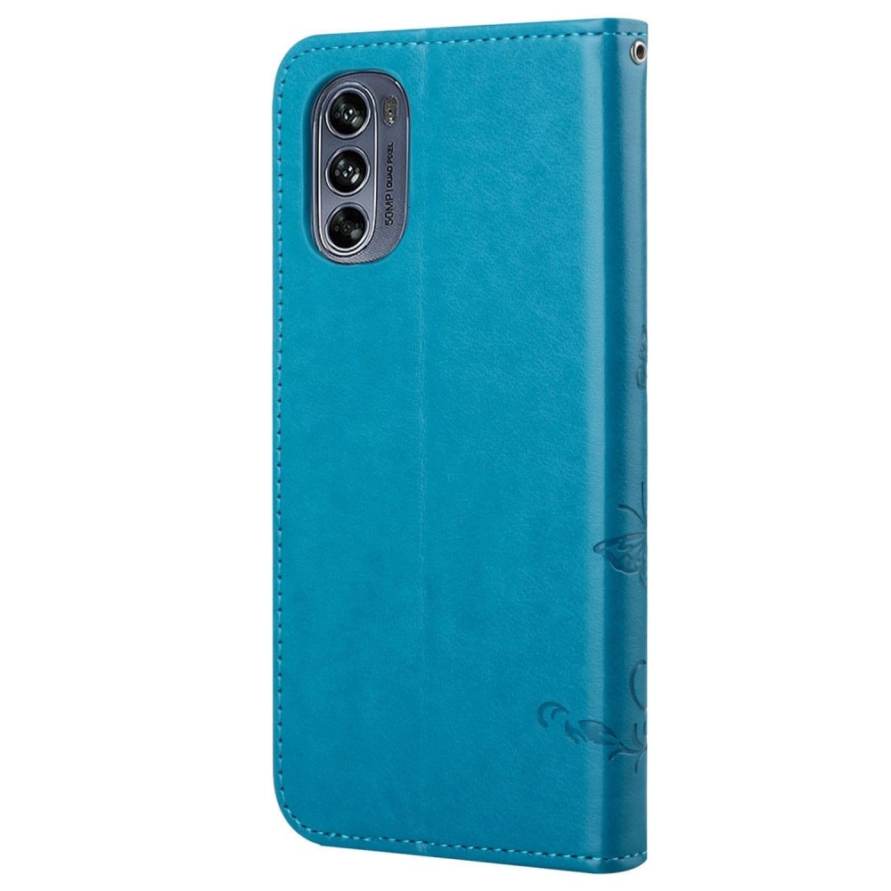 Læderetui Sommerfugle Motorola Moto G62 Blå