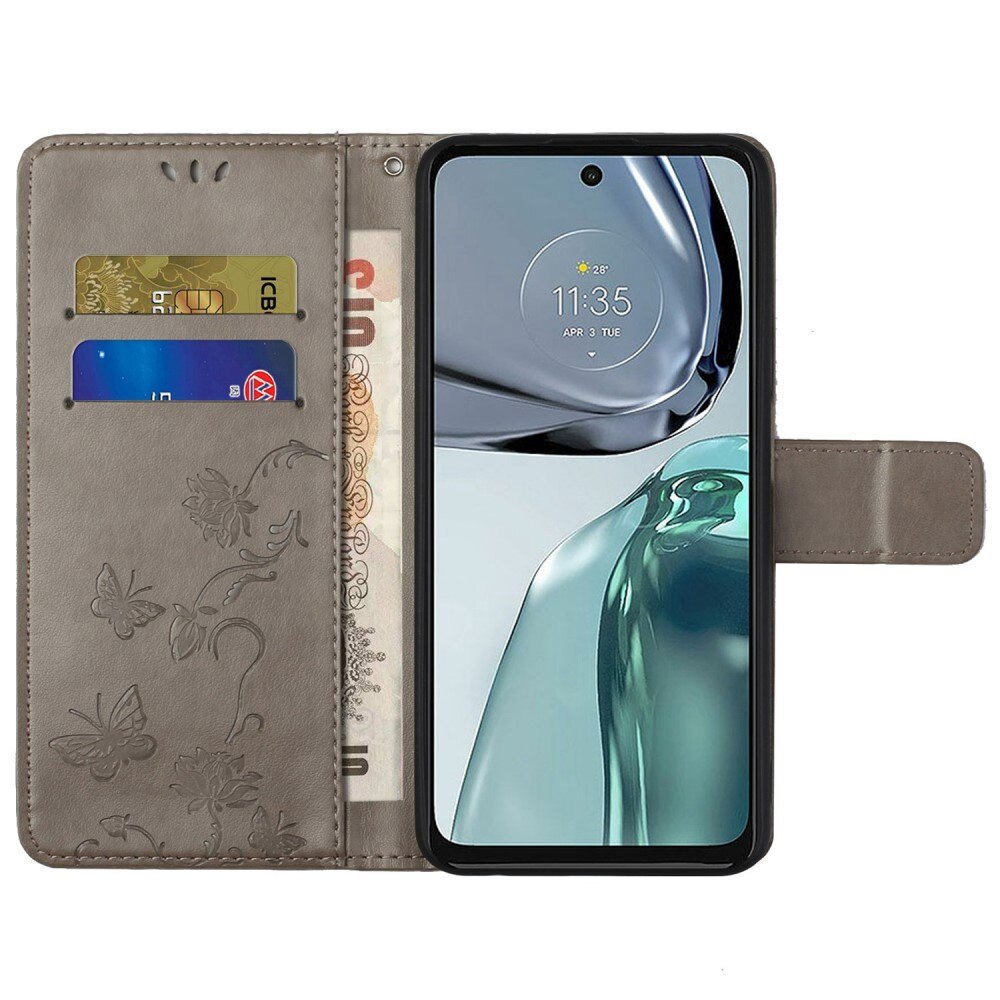 Læderetui Sommerfugle Motorola Moto G62 Grå