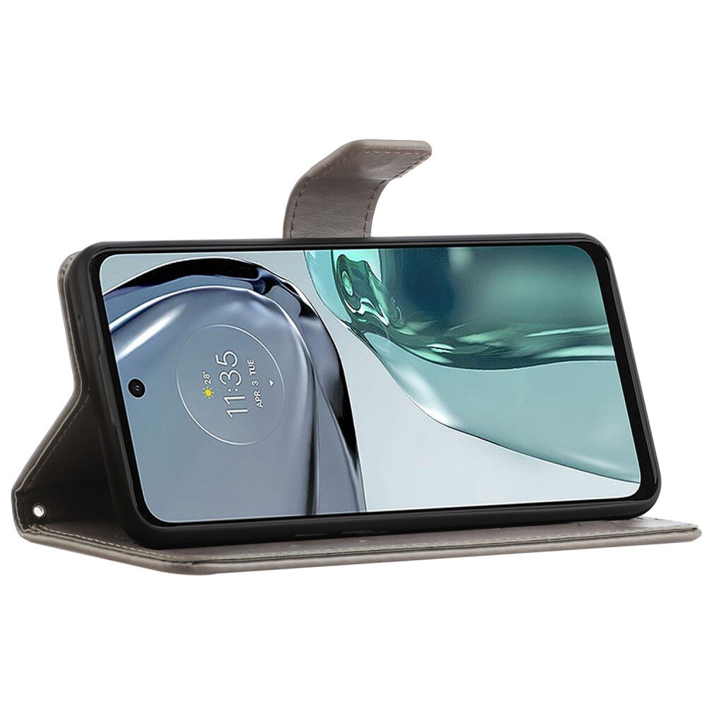 Læderetui Sommerfugle Motorola Moto G62 grå