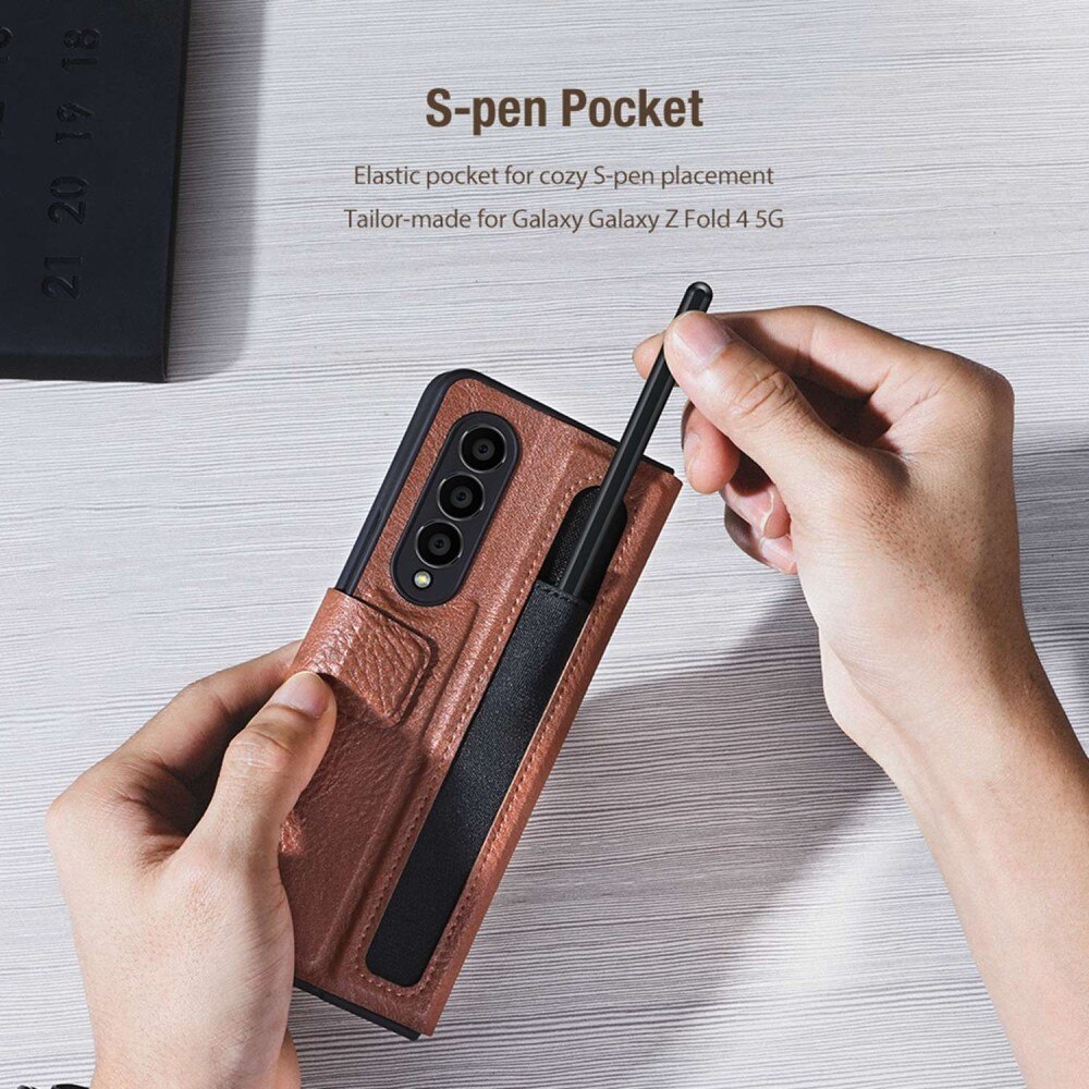 Leather Case with Pen Slot Samsung Galaxy Z Fold 4 brun