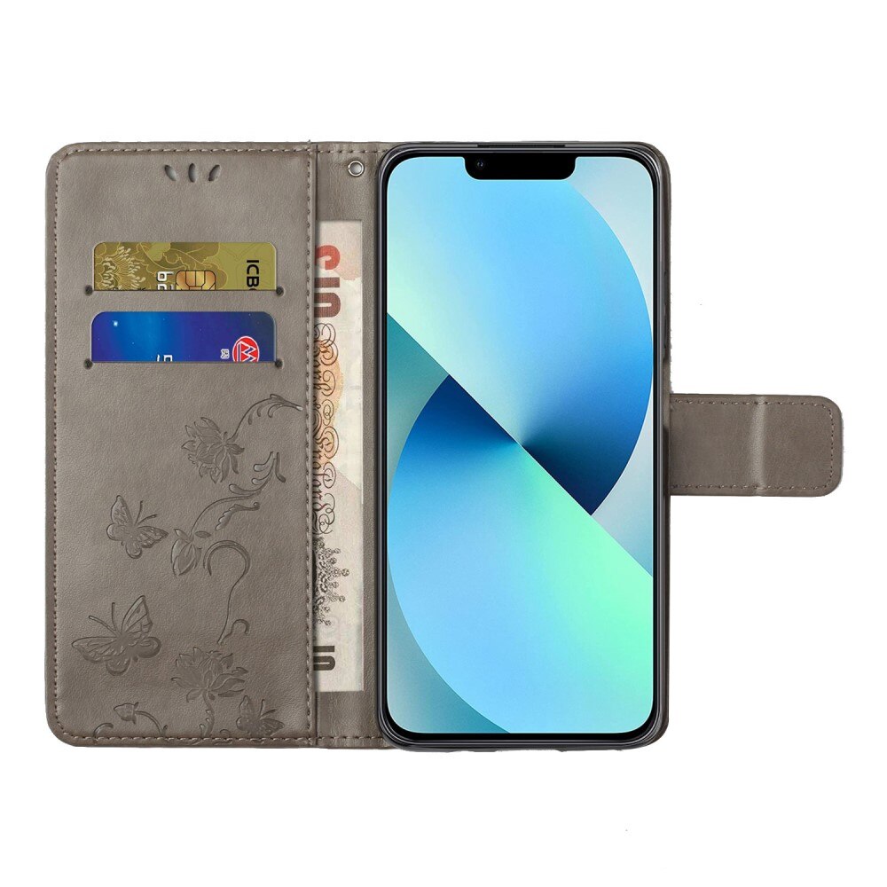 Læderetui Sommerfugle iPhone 14 Grå
