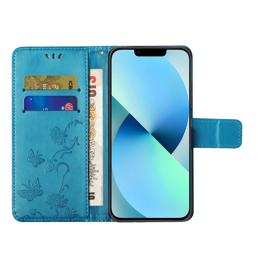 Læderetui Sommerfugle iPhone 14 Pro Blå