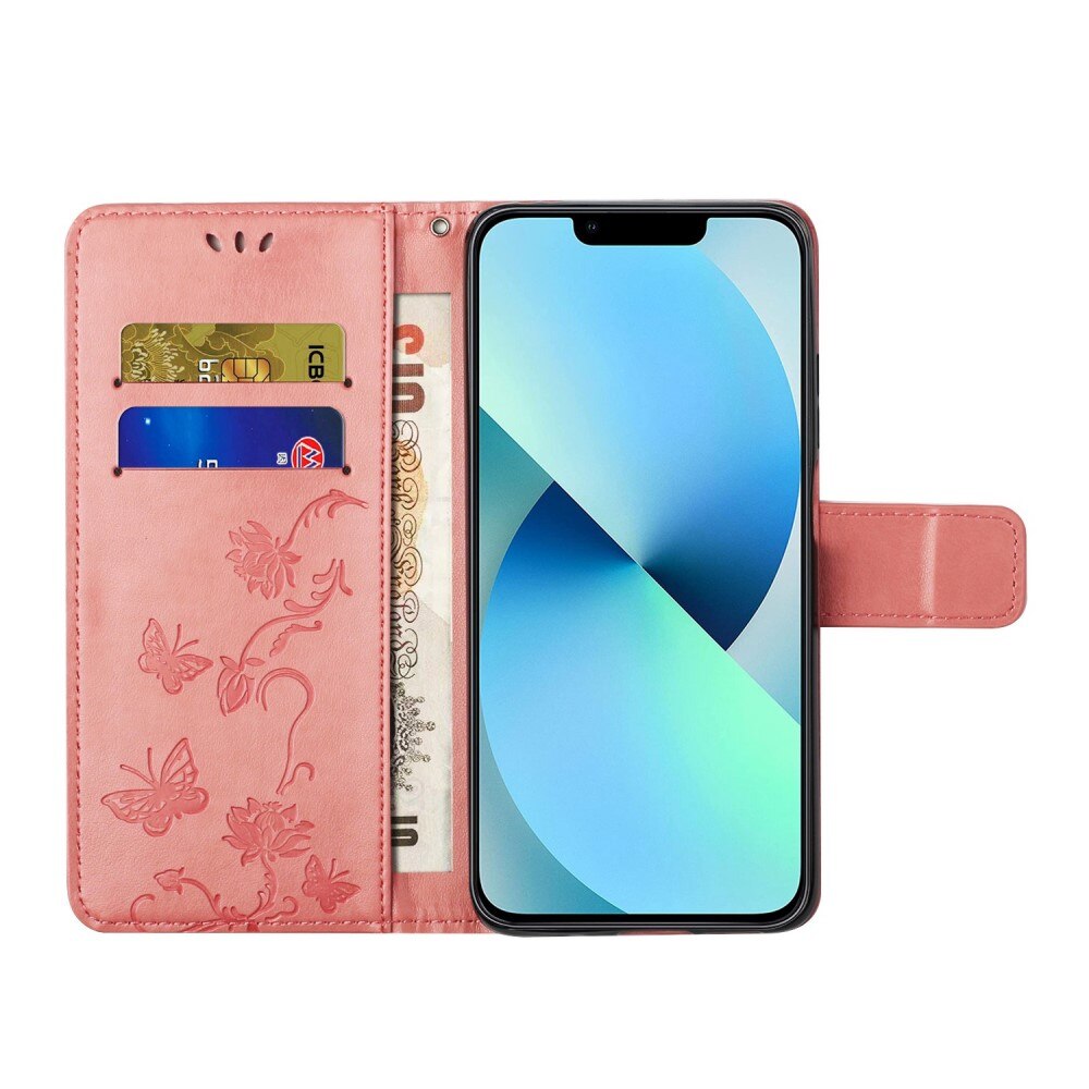 Læderetui Sommerfugle Apple iPhone 14 Pro Lyserød