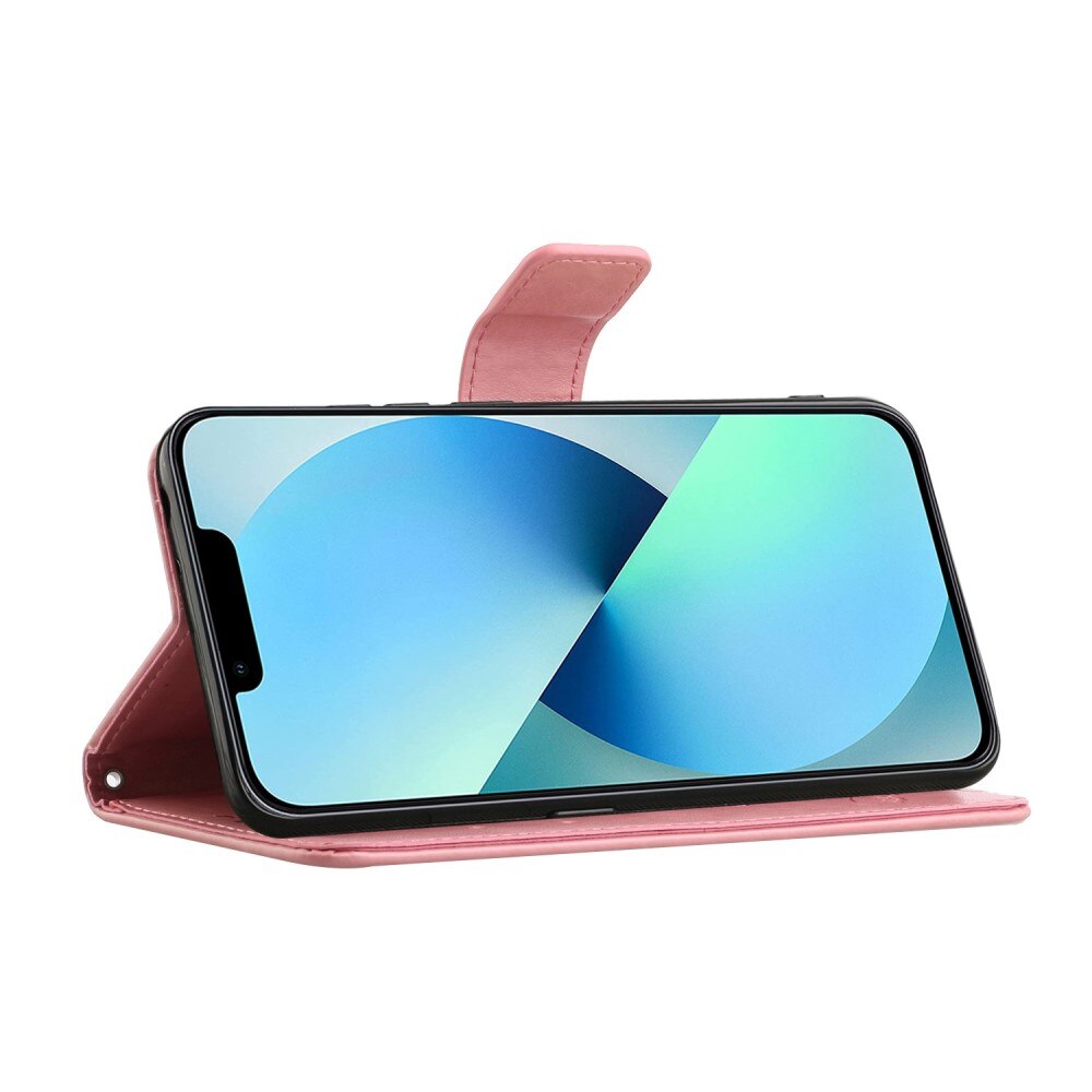 Læderetui Sommerfugle iPhone 14 Plus Lyserød