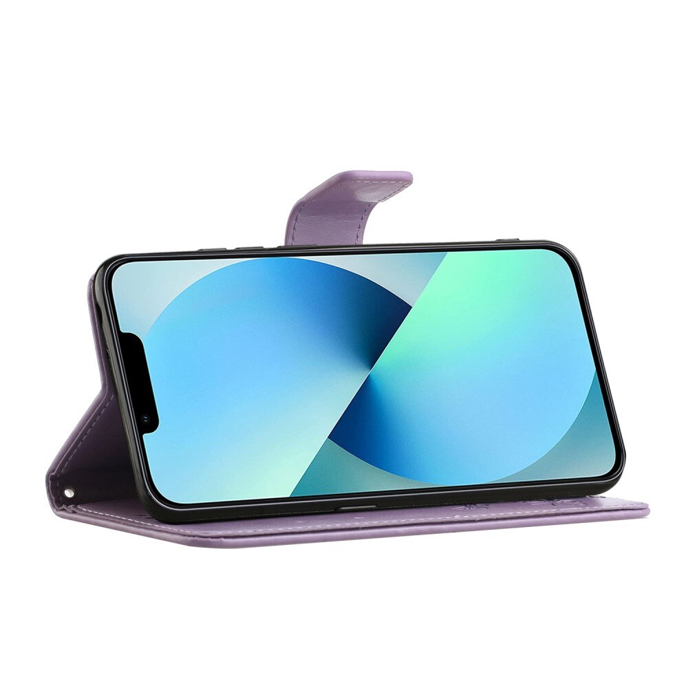 Læderetui Sommerfugle iPhone 14 Plus Lilla