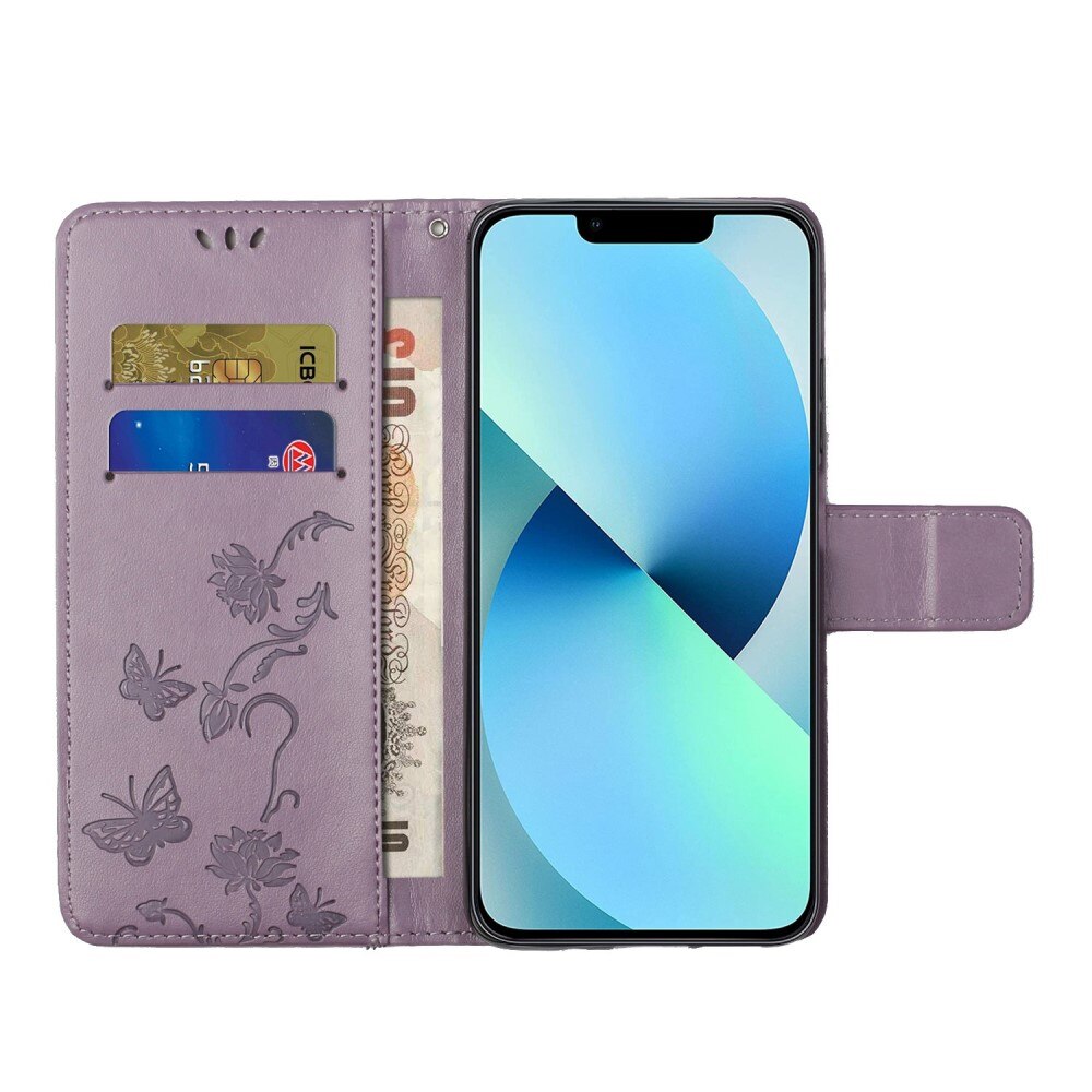 Læderetui Sommerfugle iPhone 14 Plus Lilla