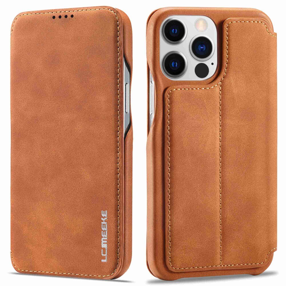 Slim Tegnebogsetui iPhone 14 Pro cognac