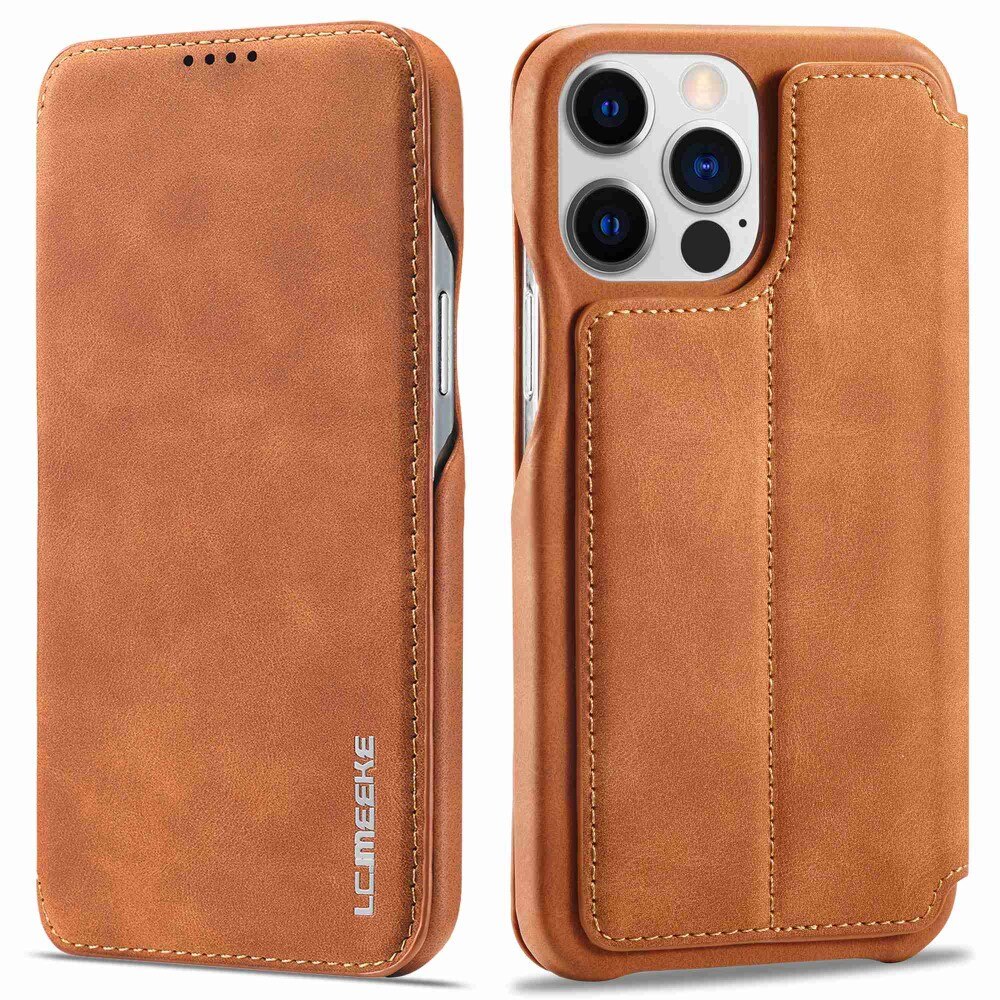 Slim Tegnebogsetui iPhone 14 Pro cognac