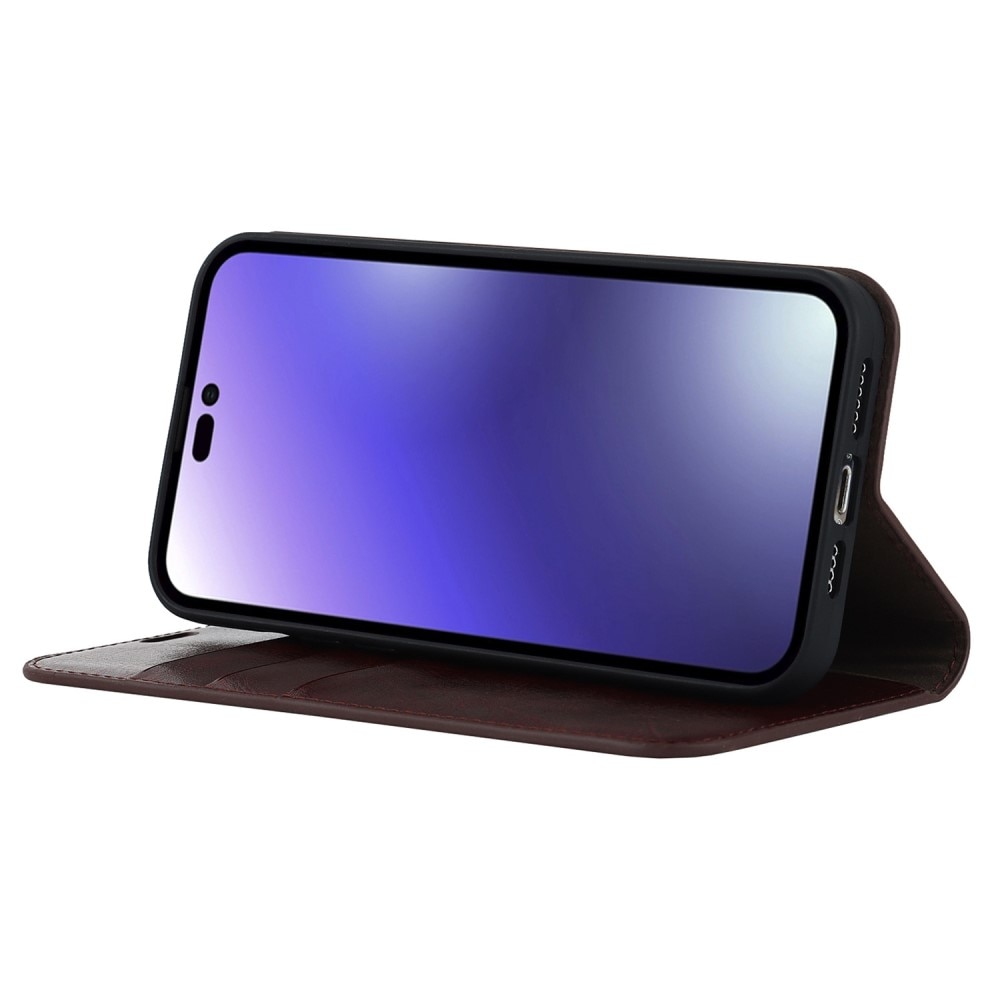 Mobiltaske Ægte Læder iPhone 14 Pro mørkebrun