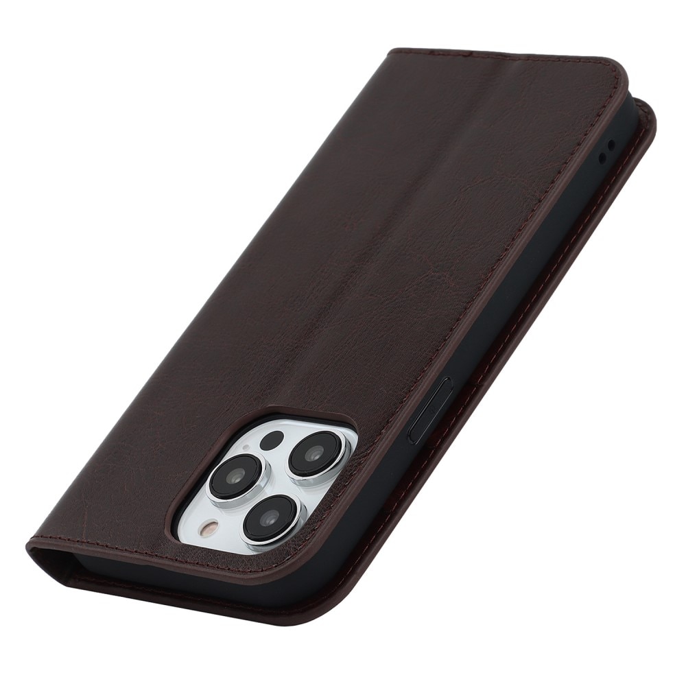 Mobiltaske Ægte Læder iPhone 14 Pro mørkebrun