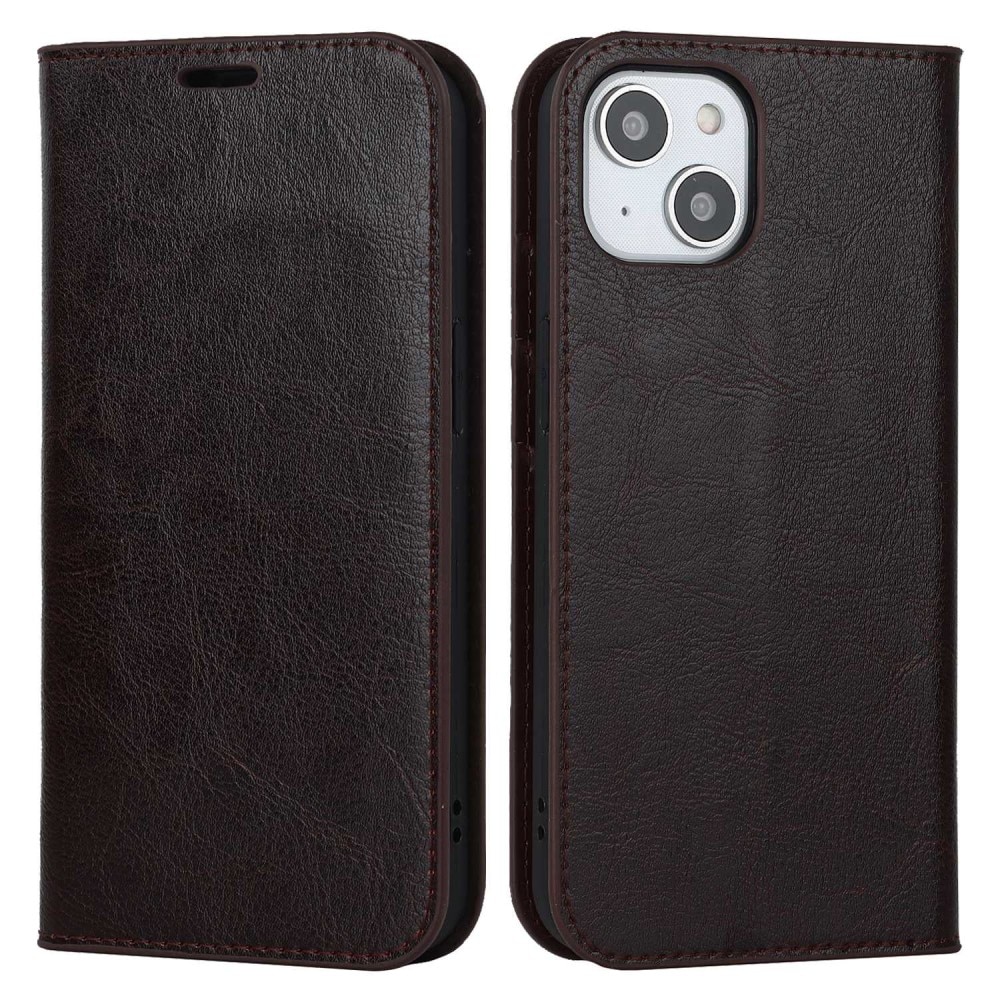 Mobiltaske Ægte Læder iPhone 14 mørkebrun