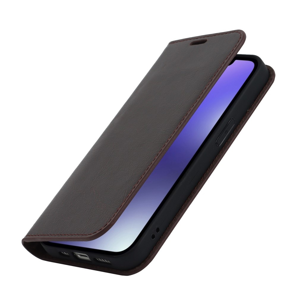 Mobiltaske Ægte Læder iPhone 14 mørkebrun