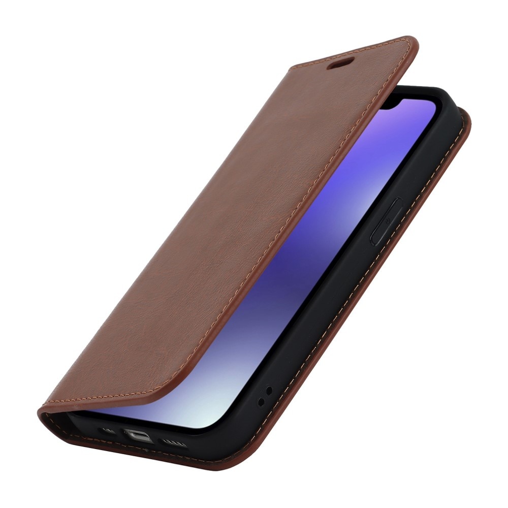 Mobiltaske Ægte Læder iPhone 14 brun