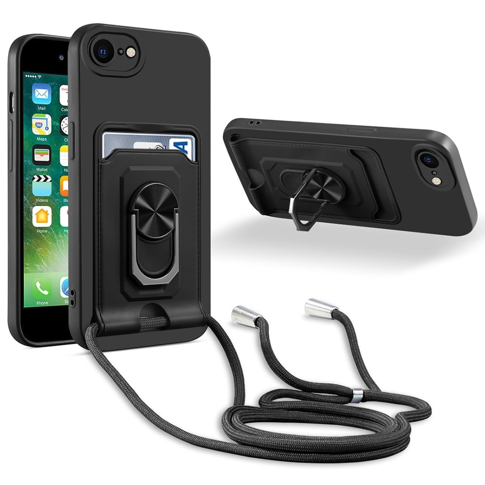 TPU Cover Ring+Kortholder+Halskæde iPhone 7/8/SE sort