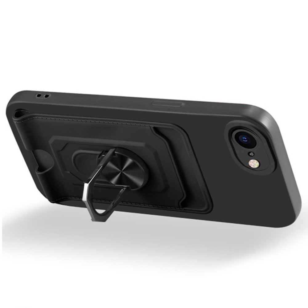 TPU Cover Ring+Kortholder+Halskæde iPhone SE (2022) sort