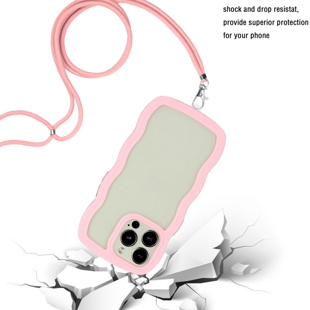 Wavy Edge Cover halskæde strop iPhone 14 Pro lyserød