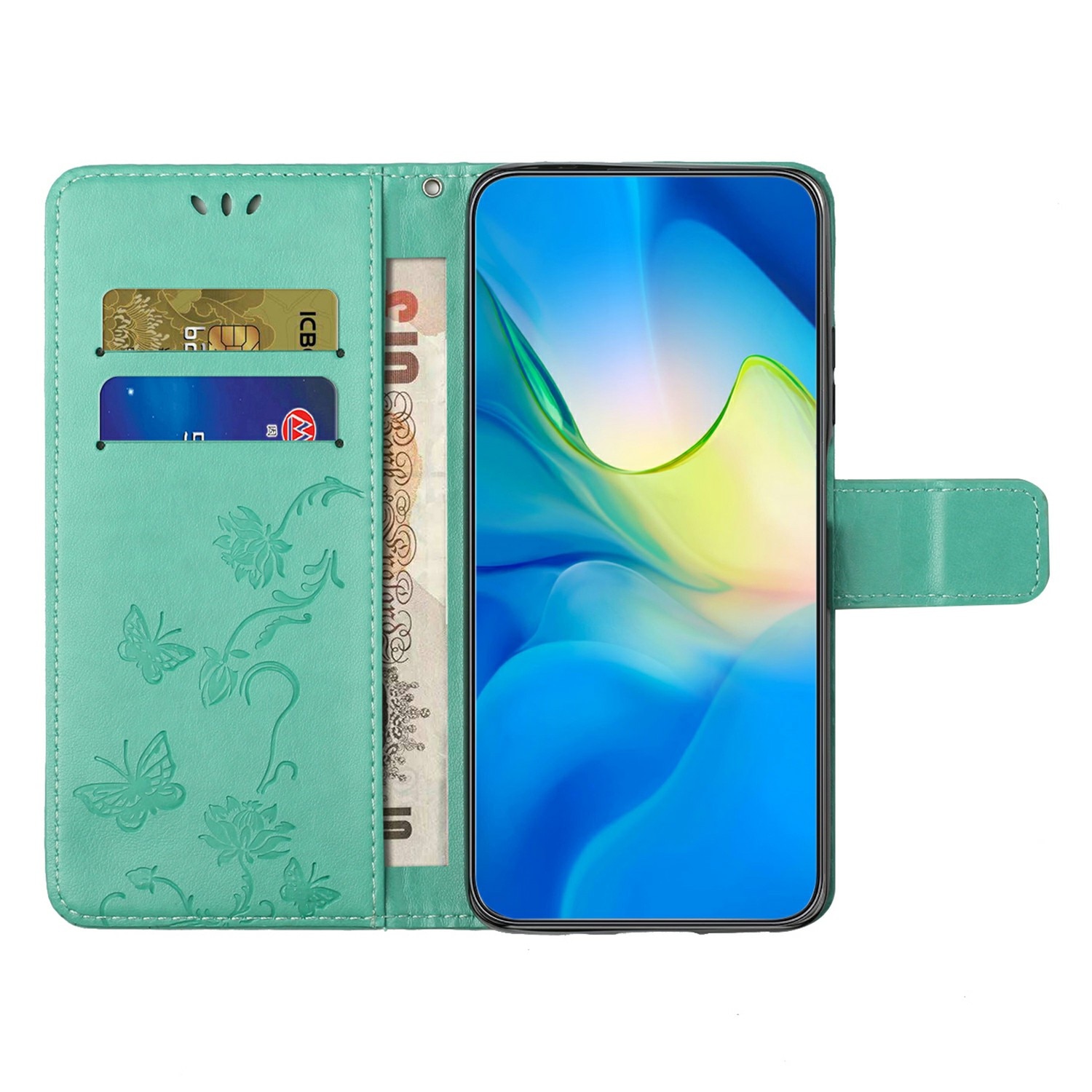 Læderetui Sommerfugle Samsung Galaxy A17 Grøn