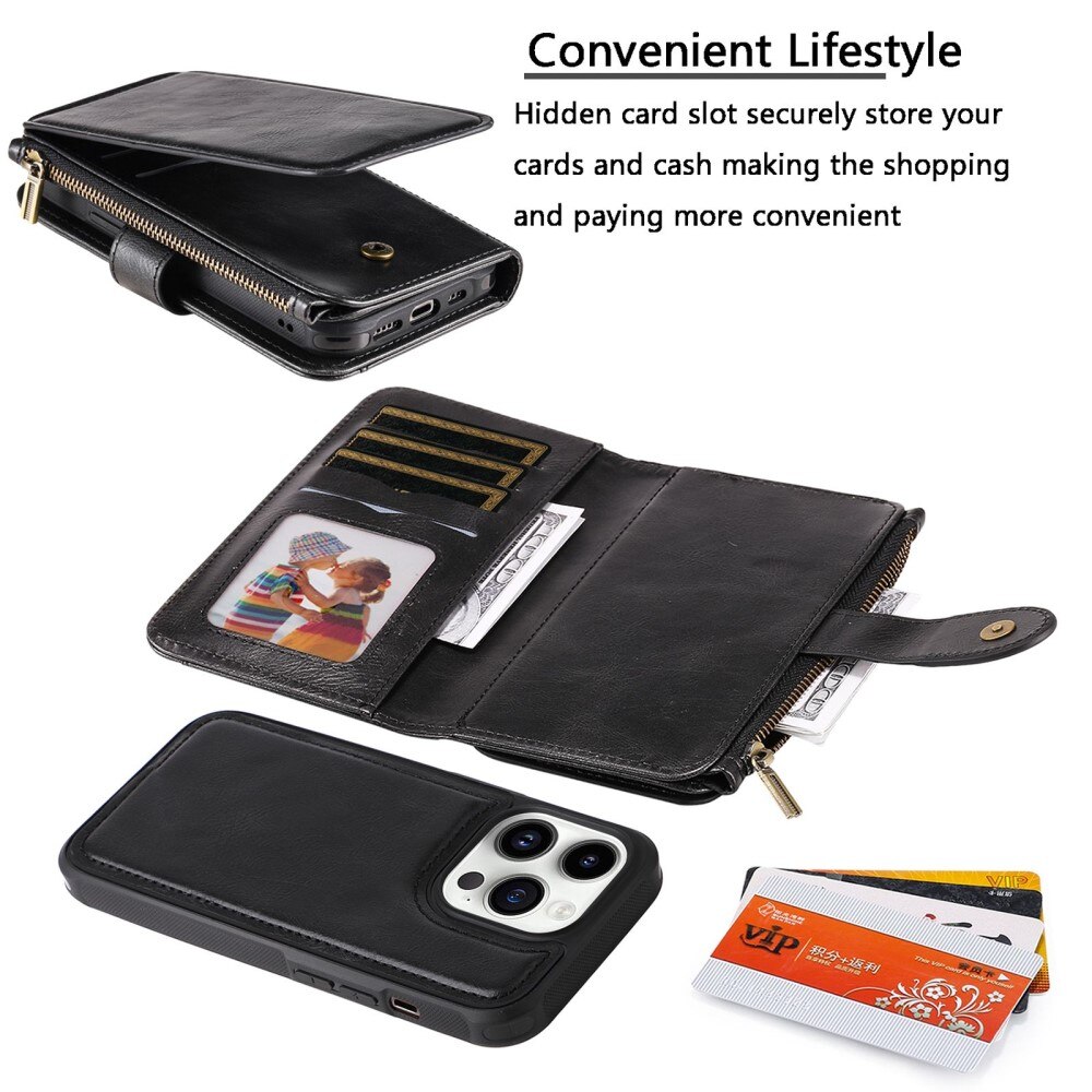 Magnet Leather Multi-Wallet iPhone 14 Pro sort