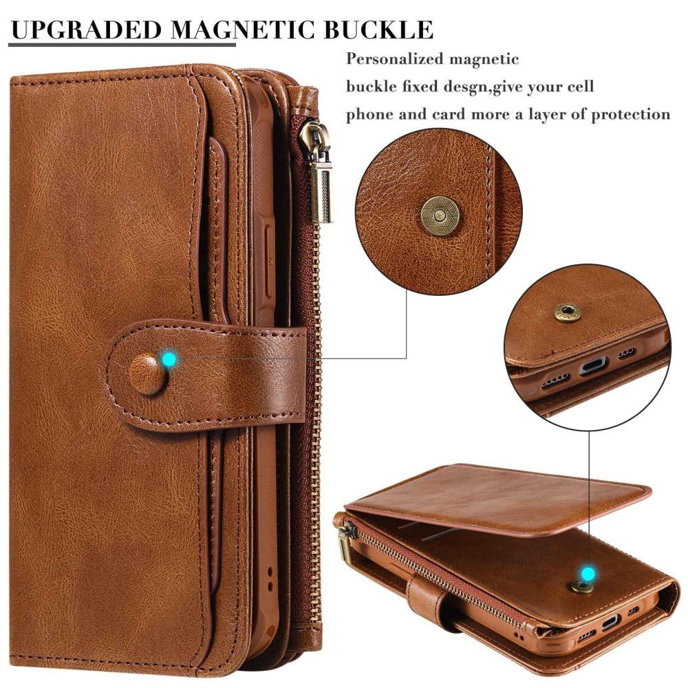 Magnet Leather Multi-Wallet iPhone 14 Pro brun