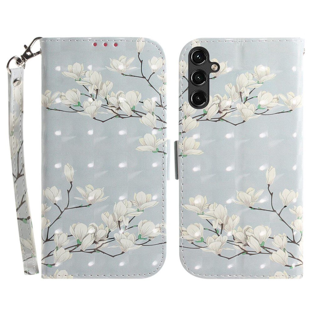 Mobiltaske 3D Samsung Galaxy A14 hvide blomster