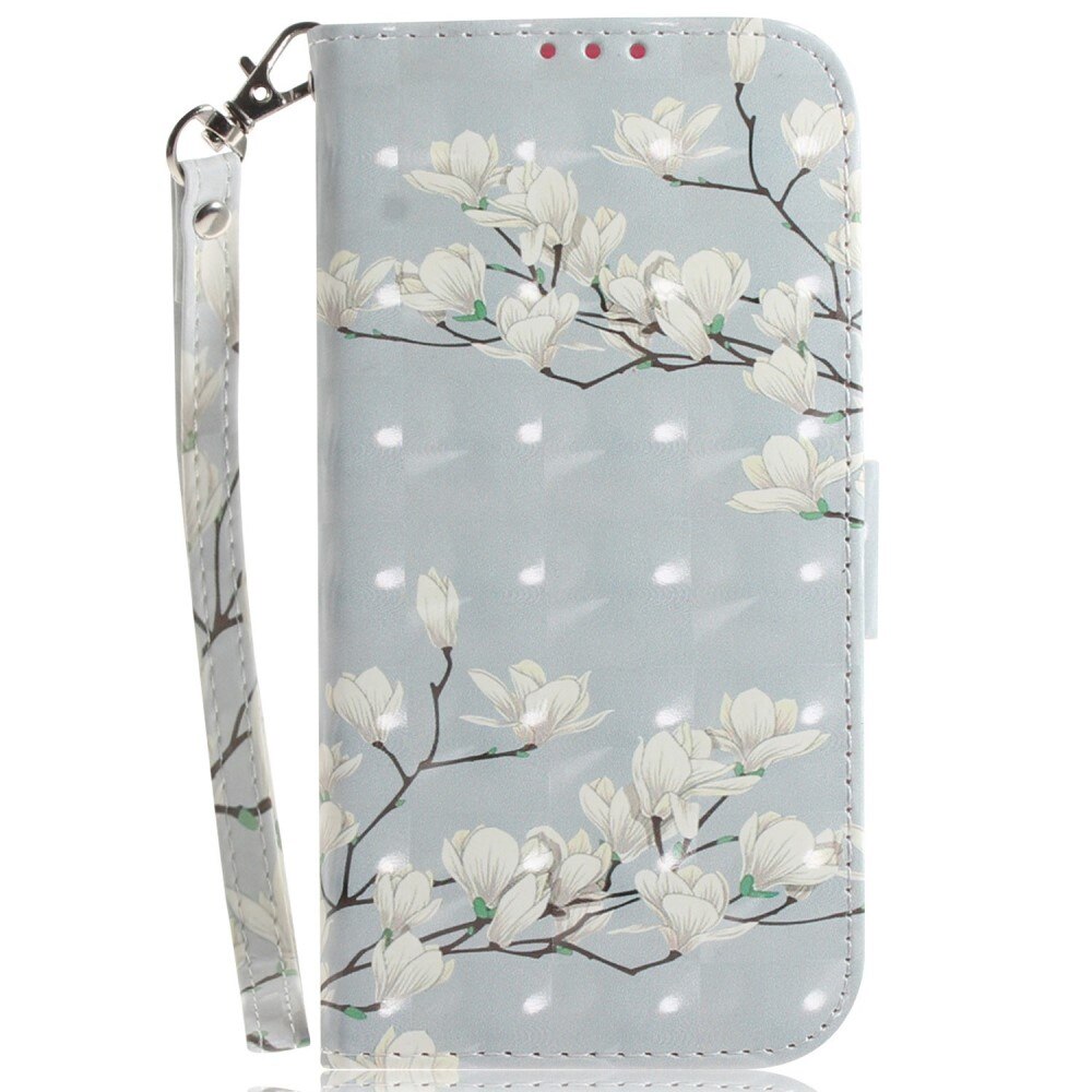 Mobiltaske 3D Samsung Galaxy A14 hvide blomster