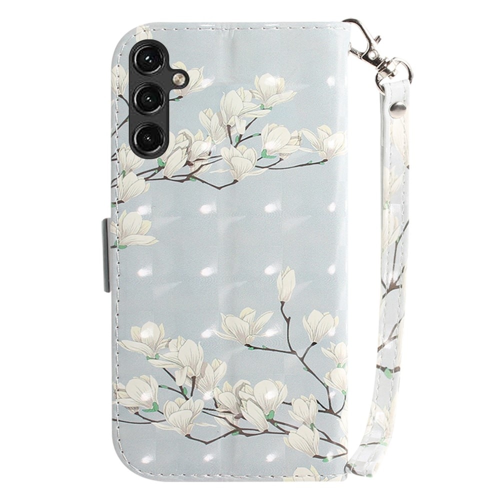 Mobiltaske 3D Samsung Galaxy A14 hvide blomster