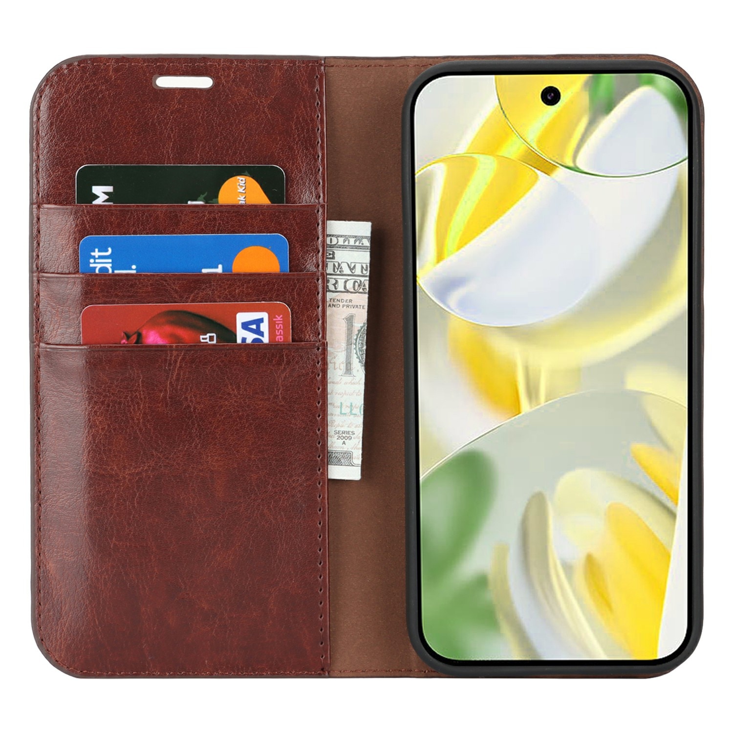 Mobiltaske Ægte Læder Google Pixel 10 Pro XL Mørkebrun