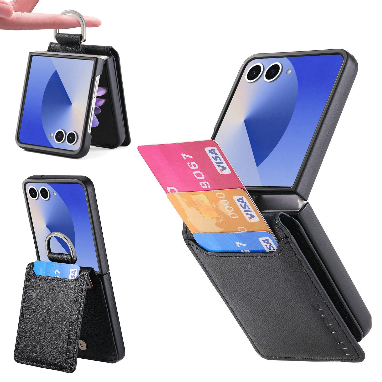 Samsung Galaxy Z Flip 7 Cover Ringholder + Kortholder sort