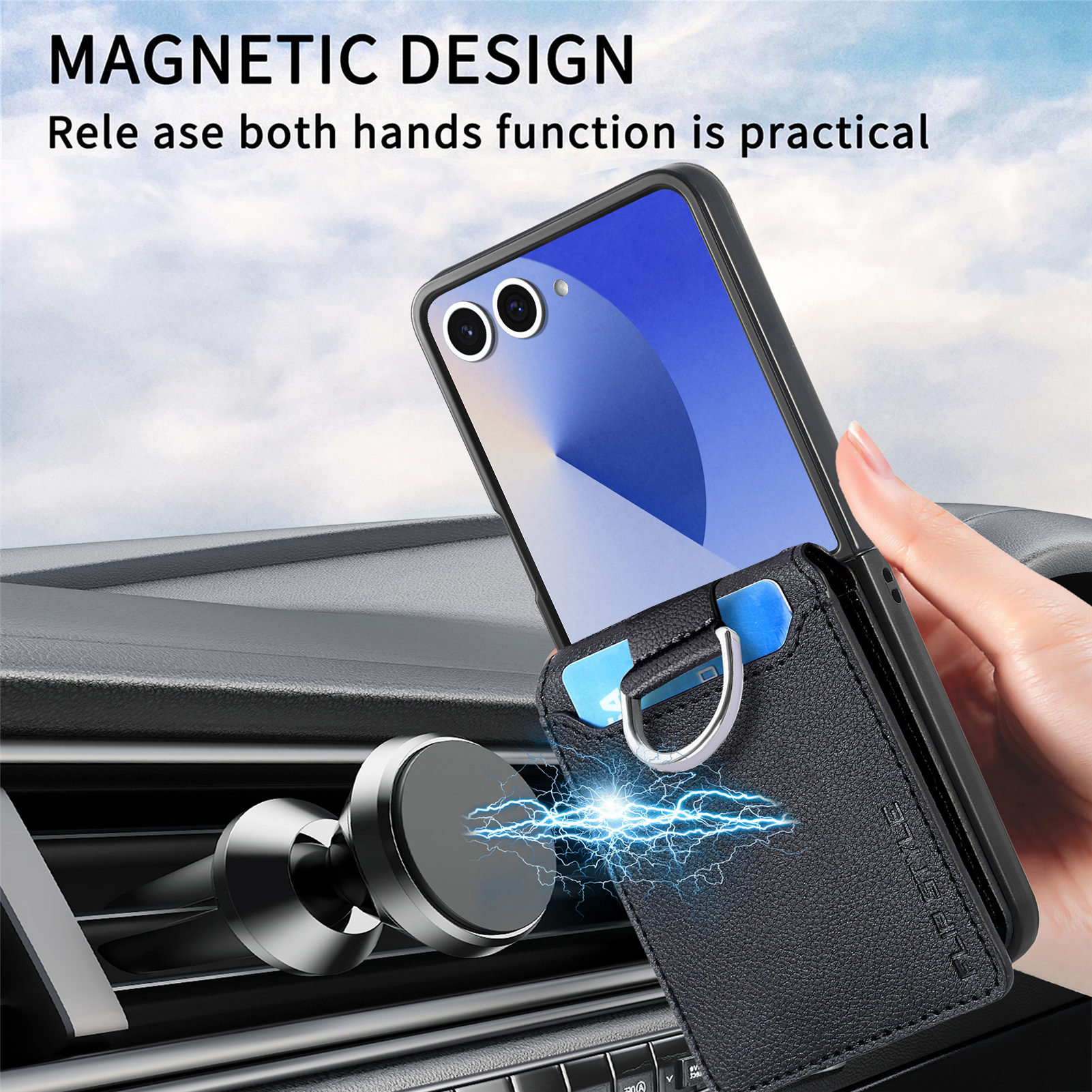 Samsung Galaxy Z Flip 7 Cover Ringholder + Kortholder sort