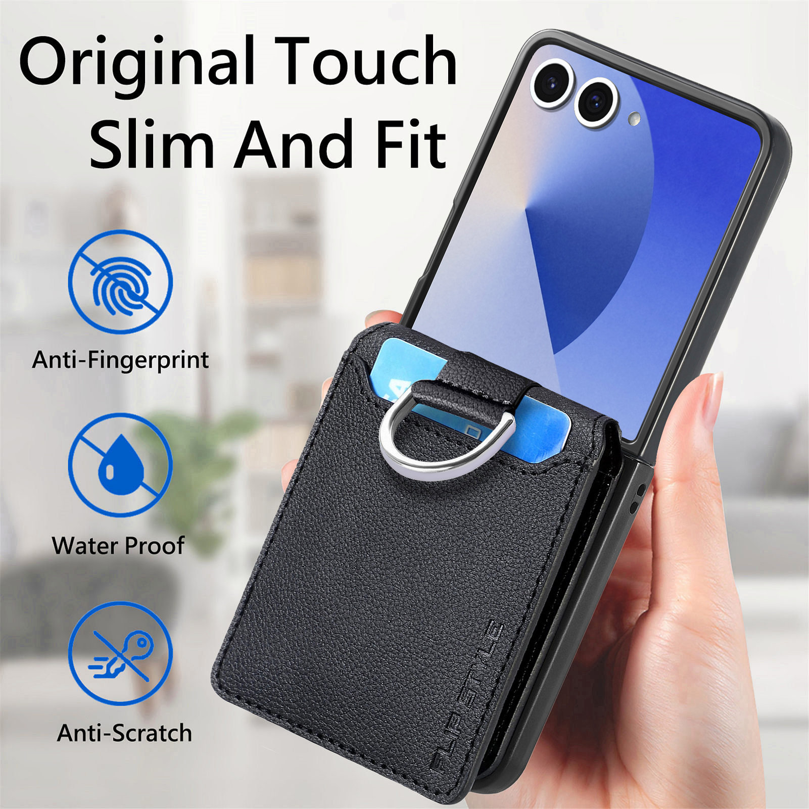 Samsung Galaxy Z Flip 7 Cover Ringholder + Kortholder sort