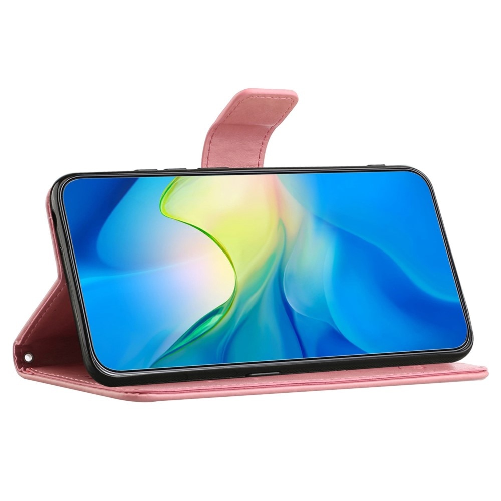 Læderetui Sommerfugle Samsung Galaxy A14 lyserød