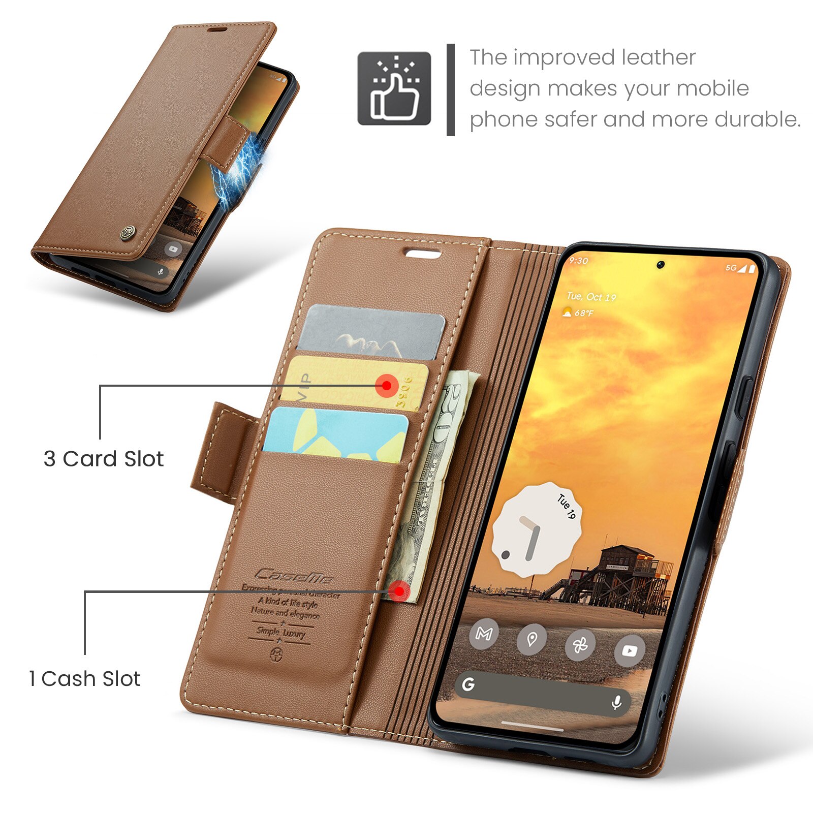 RFID blocking Slim Pung Etui Google Pixel 10 Brun