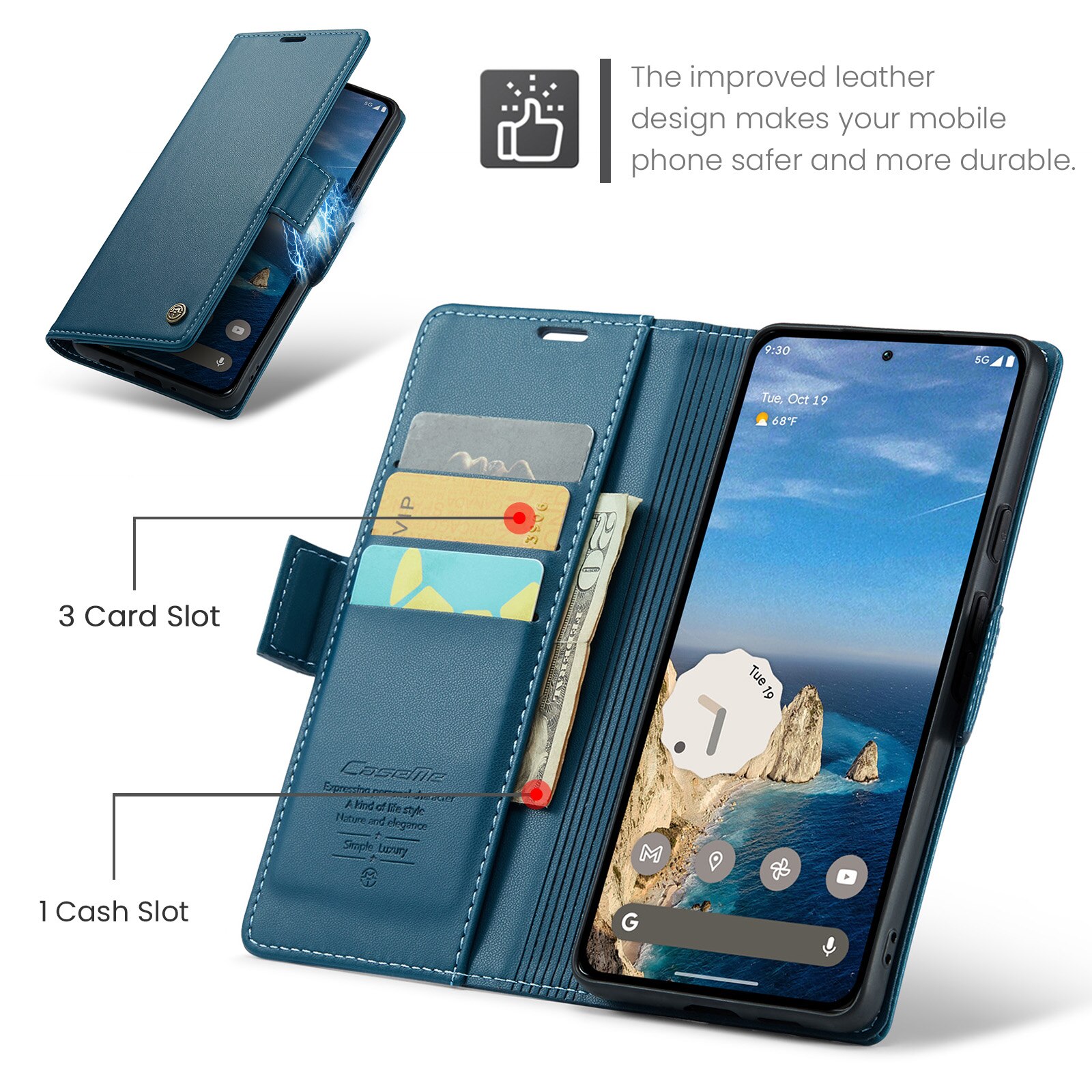 RFID blocking Slim Pung Etui Google Pixel 10 Pro Blå