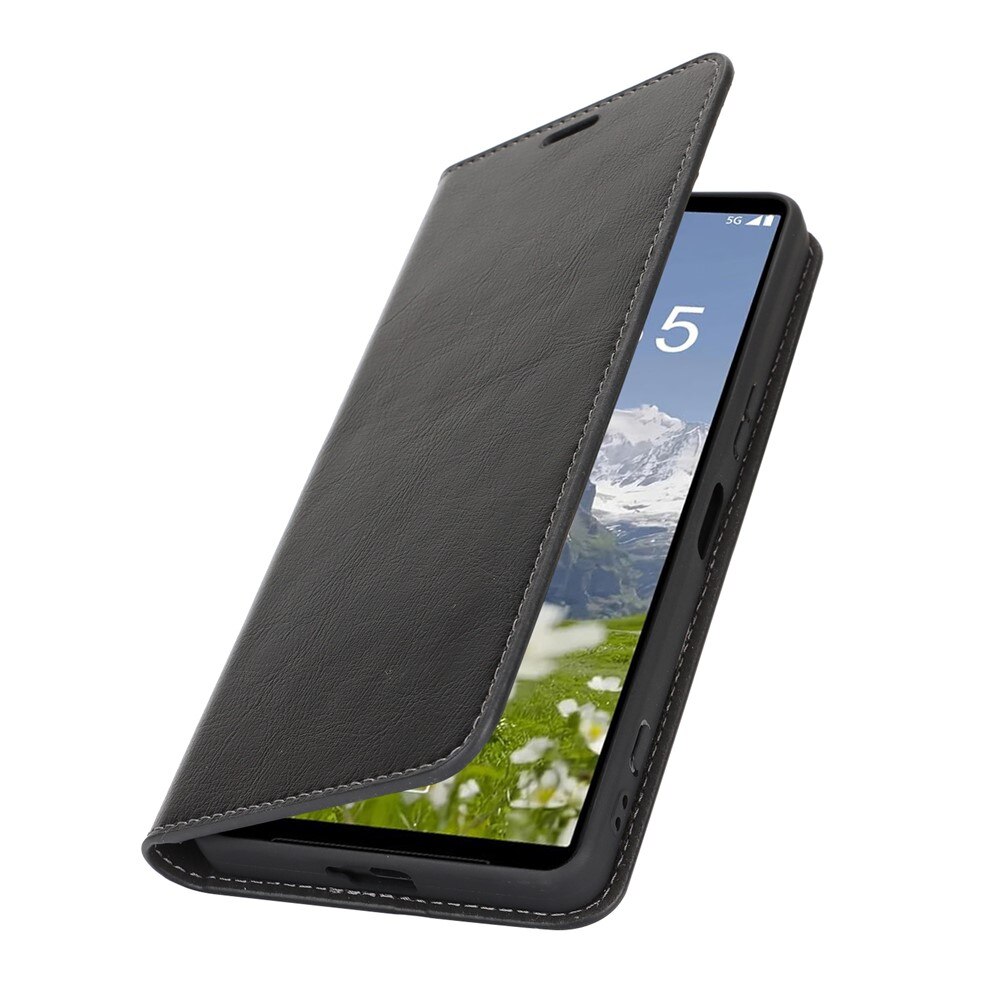 Mobiltaske Ægte Læder Sony Xperia 1 VII Sort