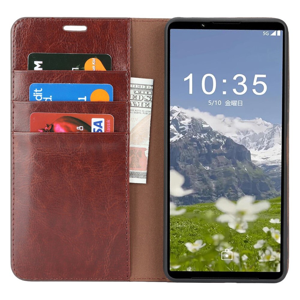 Mobiltaske Ægte Læder Sony Xperia 1 VII Mørkebrun
