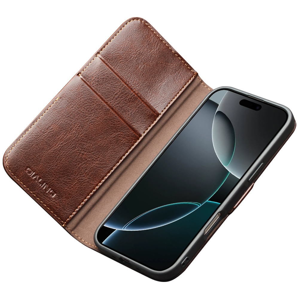iPhone 17 Pro Max Leather Wallet Case Brun
