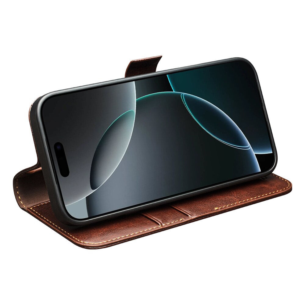 iPhone 17 Pro Leather Wallet Case Brun