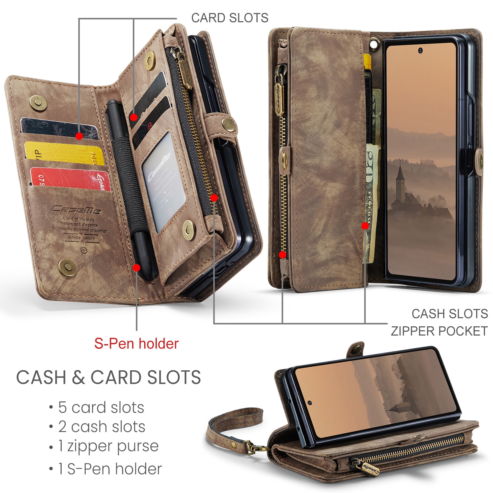 Multi-slot Mobiltaske Samsung Galaxy Z Fold 7 Brun