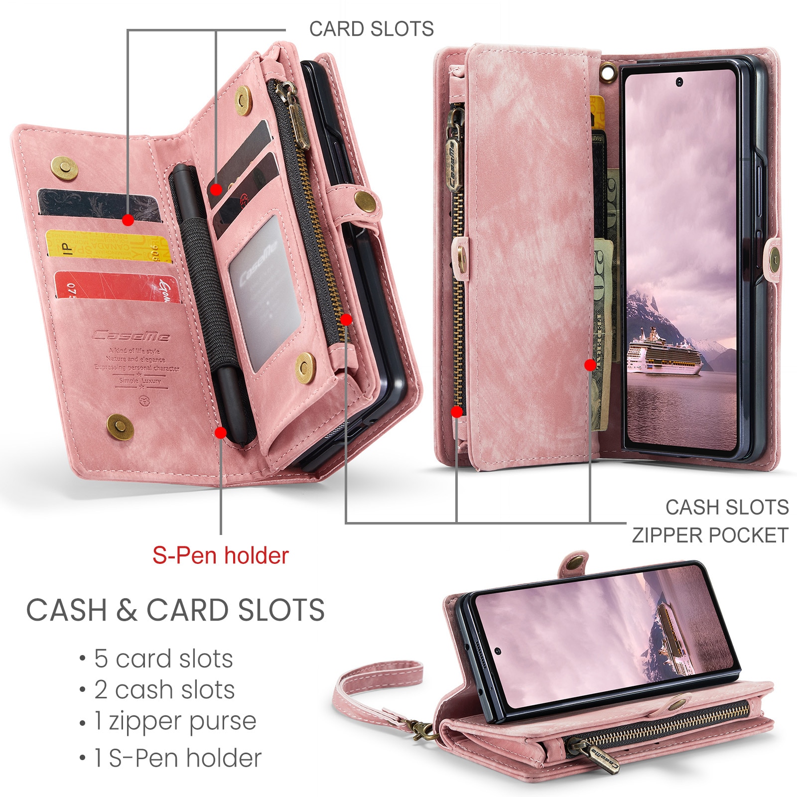 Multi-slot Mobiltaske Samsung Galaxy Z Fold 7 Lyserød
